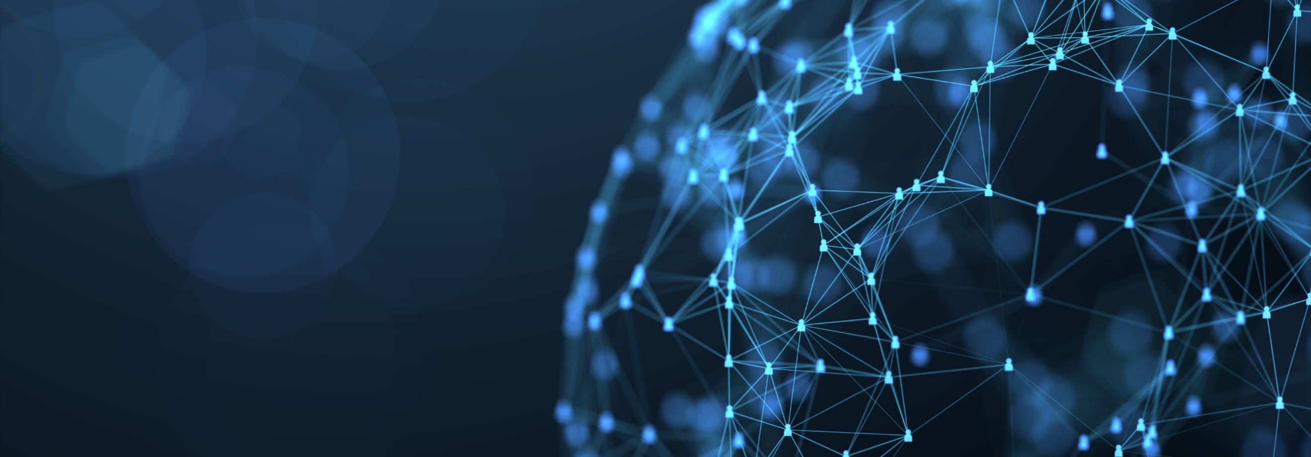 サイバーテクノロジーを深い青色で落ち着きのある雰囲気で表現された画像